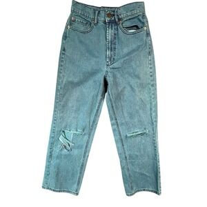 BDG Jeans Size 24 Teal Distressed High Rise‎ Ripped Knees Light Wash Urban Chic
